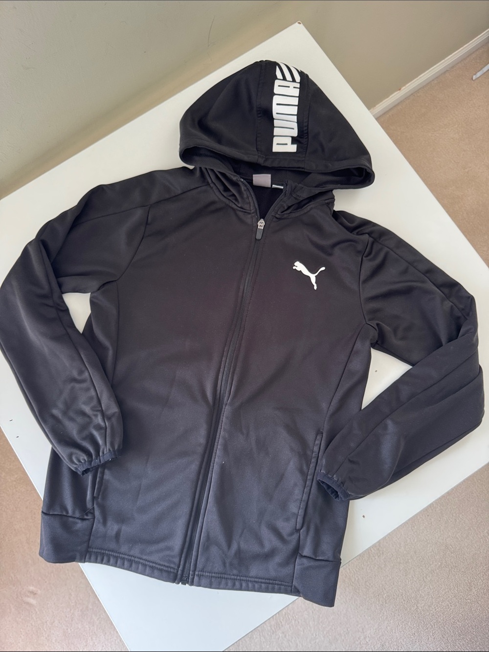 Puma Kids Black Hooded Full-Zip Jacket with White Logos
